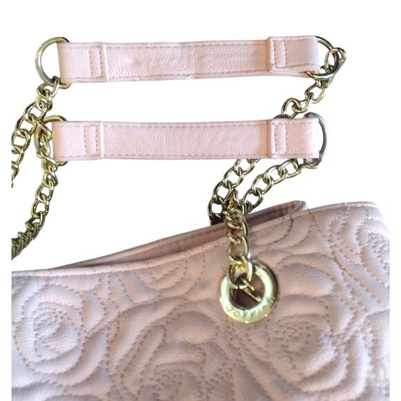 Vintage Women's Betsy Johnson Pink Rose Flower Shoulder Tassels Gold Chain - Picture 7 of 16